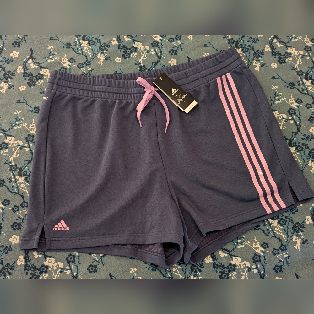 Adidas x Zoe Saldana Size 2X Blue w Pink Stripes French Terry Shorts NWT - Picture 5 of 12